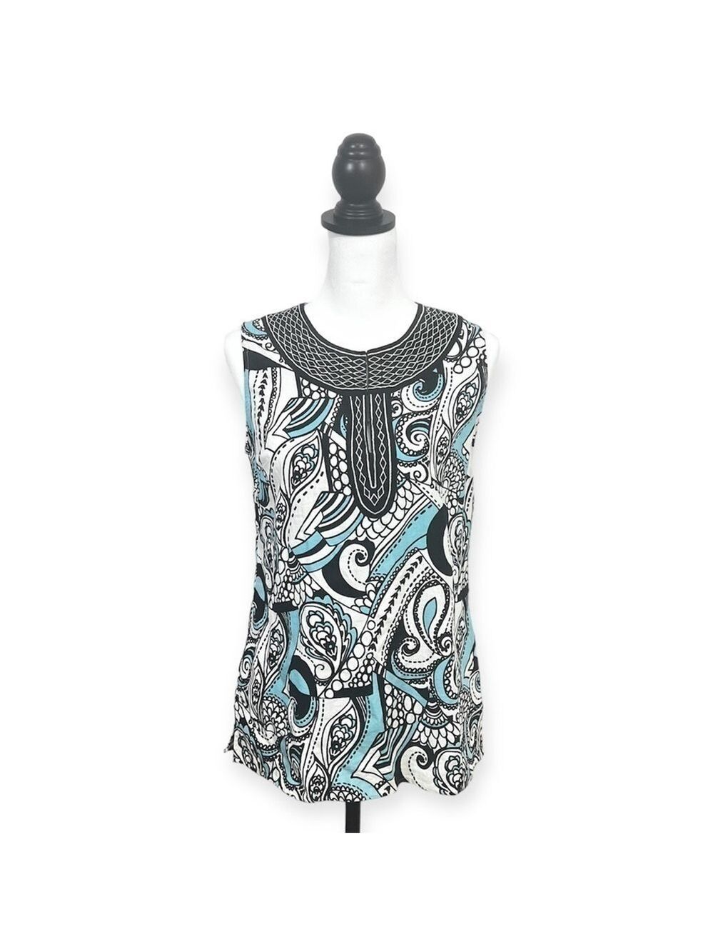 Saint Tropez West Linen V Neck Sleeveless Tunic Top Size M